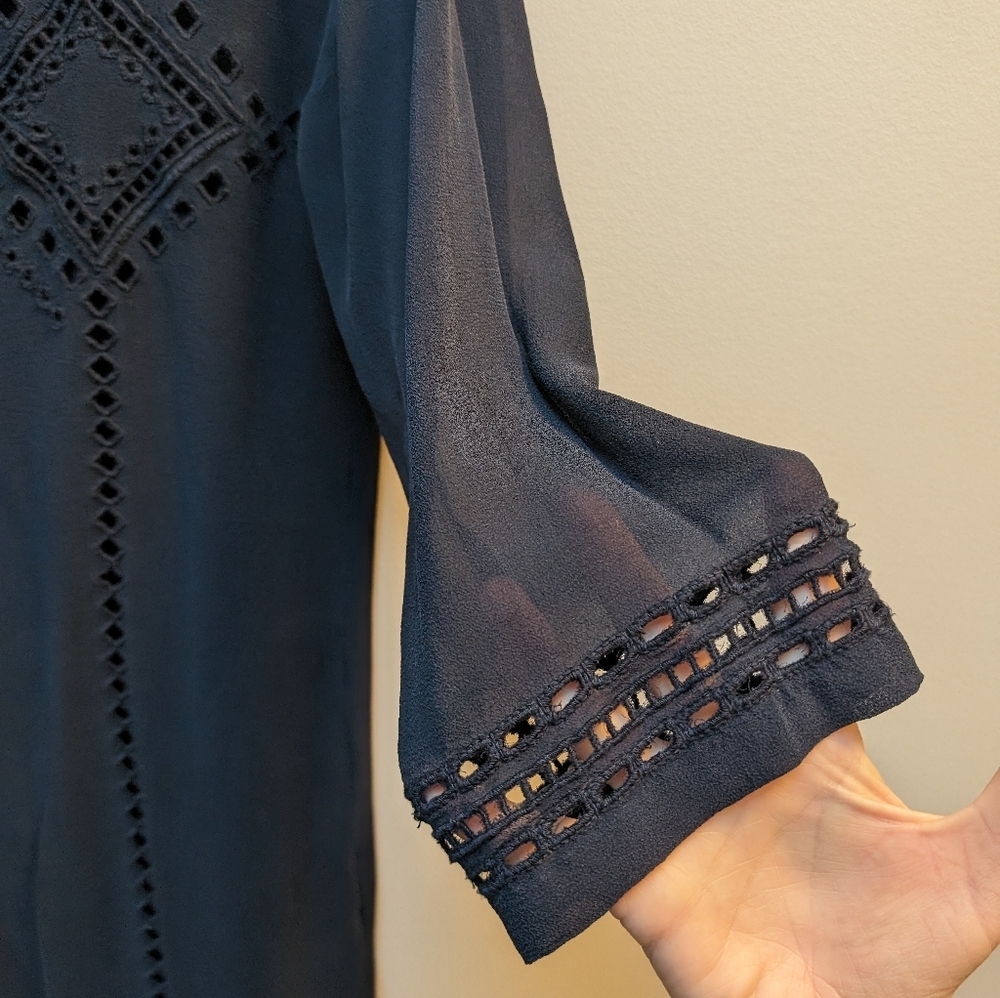 Club Monaco Navy Naoise Embroidered Dress Silk - Picture 5 of 9